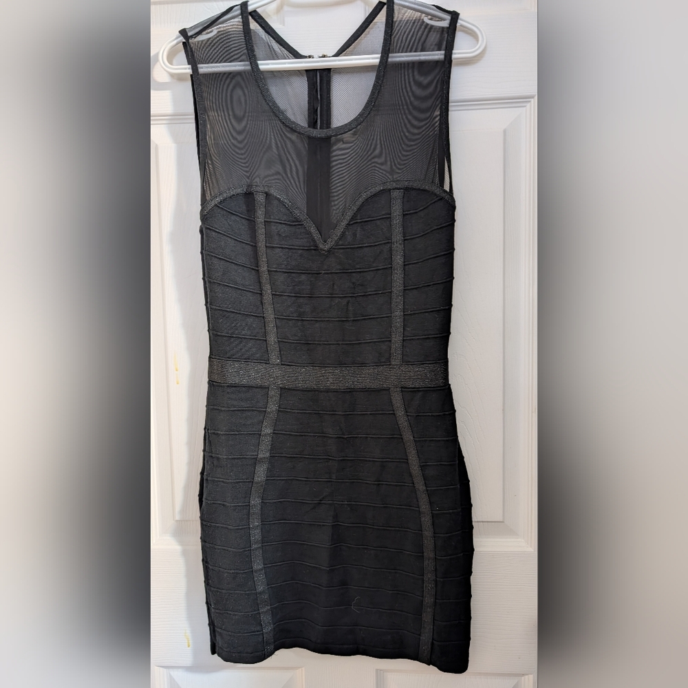 💙QED LONDON💙 Black Mesh Panel Mini Dress